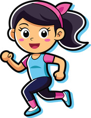 cartoon illustration of a little girl running, a girl running isolated on transparent background