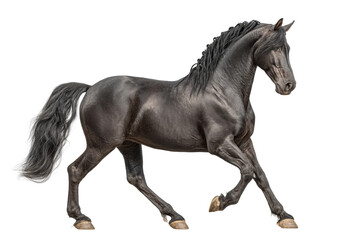 Fototapeta premium PNG Majestic black horse trotting with grace on transparent background