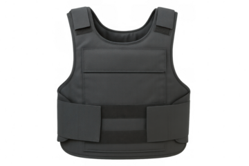 Tactical black body armor displaying protective design, shielding wearer from potential ballistic threats