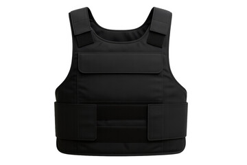 Black bulletproof vest isolated on transparent background, ensuring safety and protection in high-risk environments