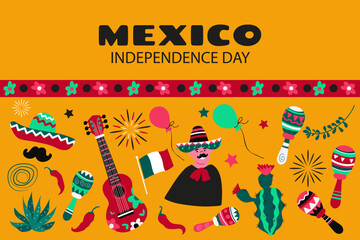 Viva Mexico. Independence Day set elements. Vector illustration