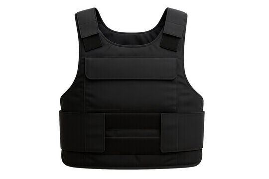 Black bulletproof vest isolated on transparent background, ensuring safety and protection in high-risk environments
