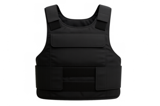 Black bulletproof vest isolated on transparent background, ensuring safety and protection in high-risk environments - Powered by Adobe