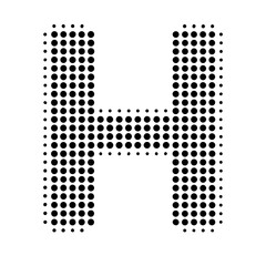 Letter h halftone pattern isolated on white background in black and white
