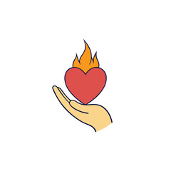 a heart shaped flame in the palm  symbol of burnin