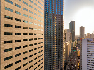 Aerial view of downtown office district of Miami Brickell in Florida, USA. High commercial and...