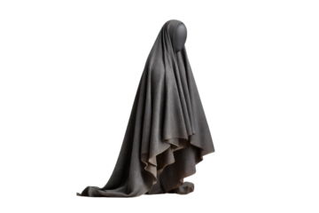 PNG Mysterious draped figure enshrouded in textured gray fabric