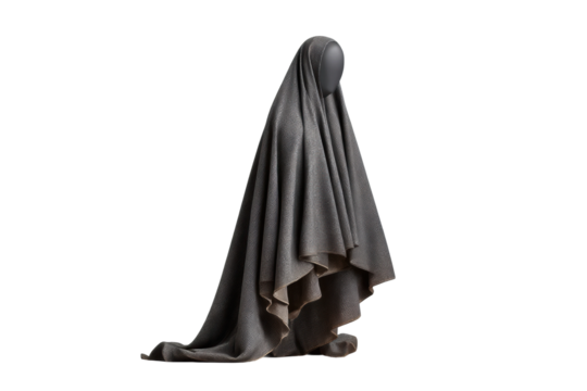 PNG Mysterious draped figure enshrouded in textured gray fabric