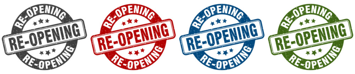 re-opening stamp. re-opening round stamp set isolated on white background