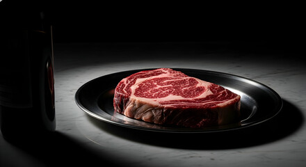 Elegant Presentation of a Prime Ribeye Steak With Wine