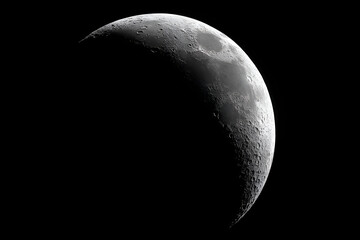Half moon shining in the dark sky