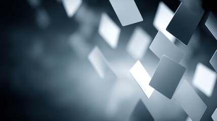Naklejka premium Abstract floating cards in a dynamic arrangement, creating a sense of movement and depth against a soft blurred background, illustrating concepts of technology and digital innovation in a modern 