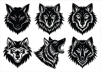Fierce Wolf Head Silhouette Vector Illustration  Tribal Style Animal Design.

