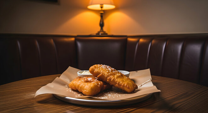 Authentic Pub Fare Golden Fish and Chips Serving in Cozy Setting