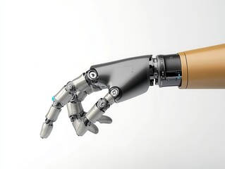 Ai robotic arm designed for precision tasks, showcasing advanced technology with a sleek isolated profile on a white background