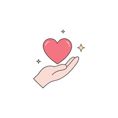 a soft feminine hand holding a glowing heart with 