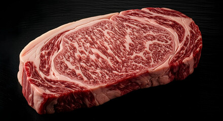 Delicate Marbling of Exquisite Wagyu Steak Against Dark Backdrop