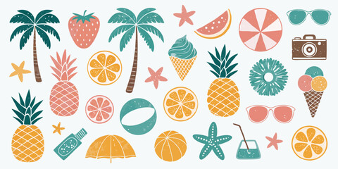 Set of summer beach set icons 