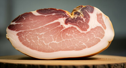 Artisanal Cured Ham Slice Displaying Rich Marbling And Natural Rind