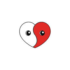 a yin yang heart split into two harmonious sides  