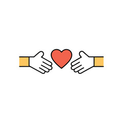 two hands meeting mid air  heart passing between t