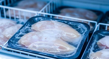 Frozen Chicken Breast Fillets In Supermarket Refrigerator Shelf For Sale