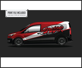 Red and Black Van with Graphic Design Side