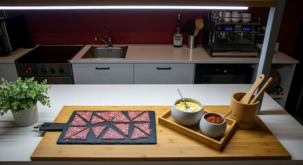 Modern Kitchen Displaying Appetizers Ready to Eat