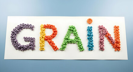 Colorful Cereal Rings Spelling Grain On White Surface For Educational Purposes