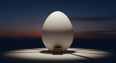 Monumental Egg Stands Under A Dramatic Sky Emphasizing Smallness