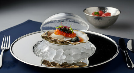 Exquisite Oyster Appetizer With Caviar Presented on Ice Culinary Artistry