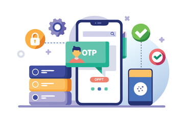 Two step verification process illustration showing mobile device, authentication, and security elements in a modern digital environment
