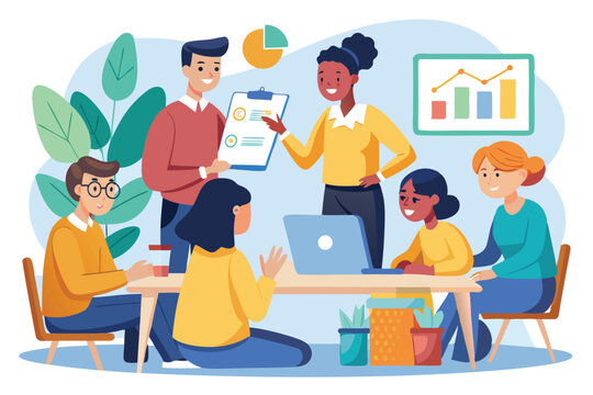 Business discussion among diverse team members in a modern office setting featuring teamwork and collaboration