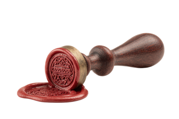 PNG Vintage wooden seal stamp with red wax and ornate design