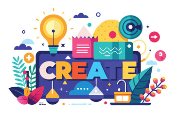 Fototapeta premium Graphic design of a creative business landing page showcasing vibrant colors and elements symbolizing innovation and creativity for a modern audience