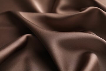Crumpled light brown silk fabric as background, closeup