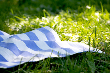Summer picnic,food advertisement,promotional template. Towel,textile plaid.
