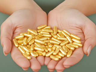 Obraz premium Hands Holding Golden Health Supplements