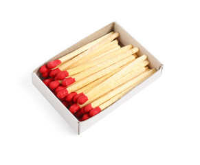 Matches in open box isolated on white