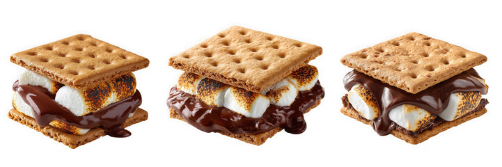 Three delicious smores are isolated on transparent background
