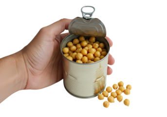 A Hand Holding an Open Can of Chickpeas A Culinary CloseUp isolated on transparent background