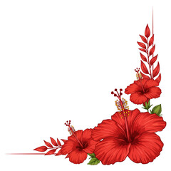 red hibiscus flower corner frame vector illustration isolated