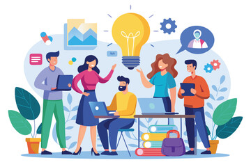 Fototapeta premium Collaboration among professionals in a brainstorming session with digital tools in a modern workspace