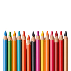 Fototapeta premium Colorful pencils arranged in a row on a white background for creative and artistic projects