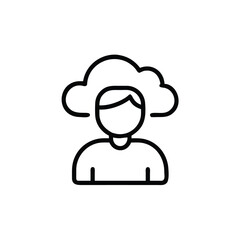 Line art of a person with a cloud above their head on a background outline icon