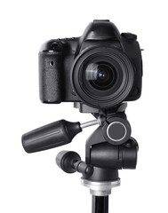 Modern professional video camera isolated on white