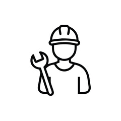 And of a person wearing a hard hat holding a wrench on background mechanic hardhat