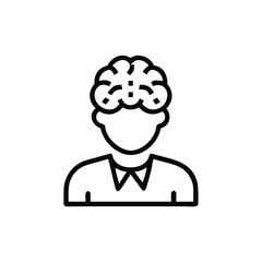 Line art of person with brain symbol on head representing professional thinking idea