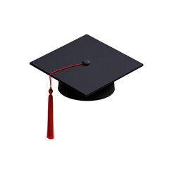Black Graduation Cap with Red Tassel Isolated on White Background for Academic Achievements and Celebrations