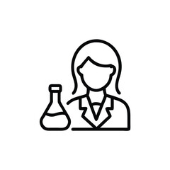 Line art of a woman in a lab coat with a flask on a background female